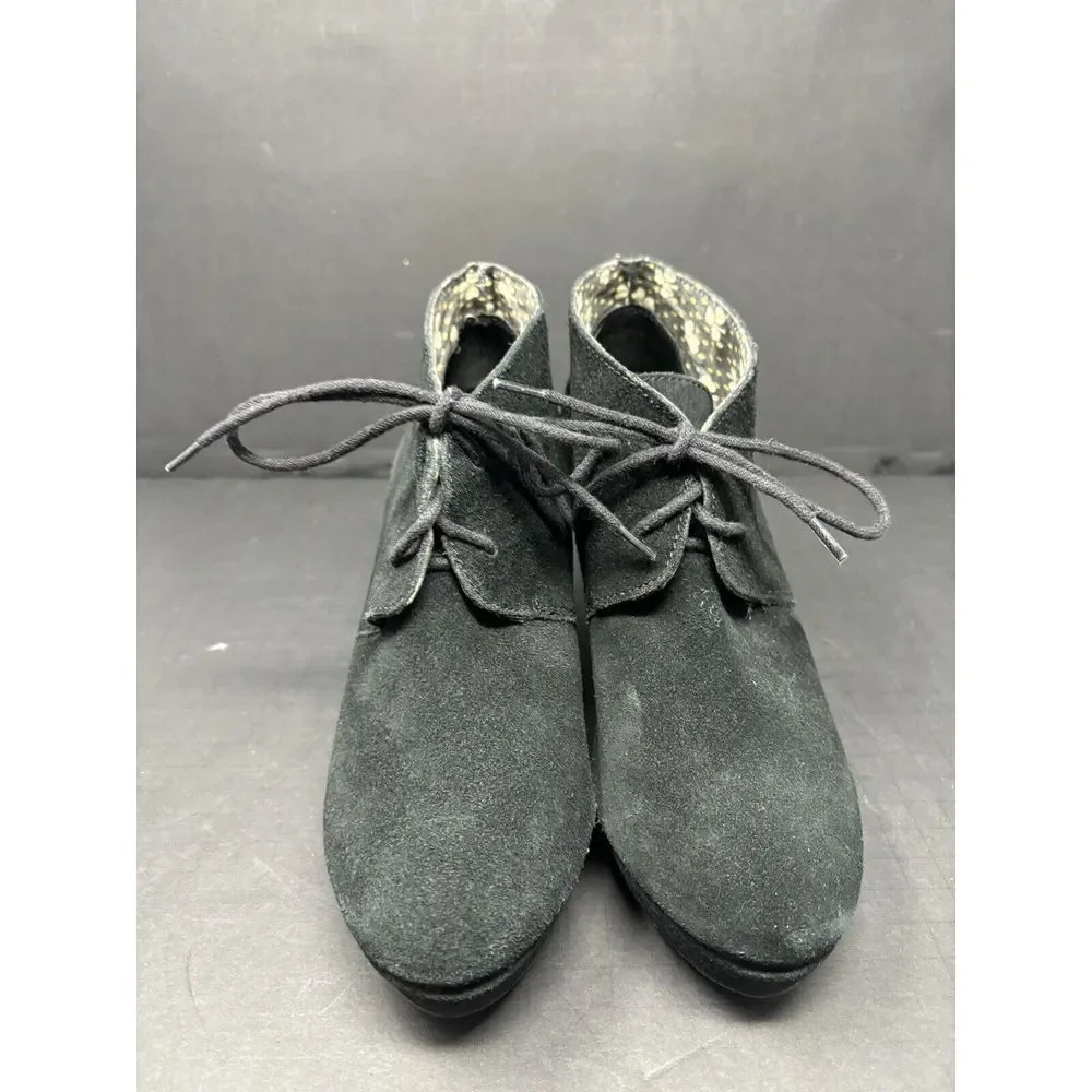 Lucky Brand Womens‎ Size 8 Black Suede Lace Up Wedge Heel Ankle Boots